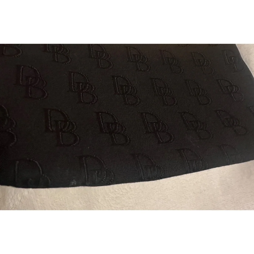 Dooney & Bourke Black Monogram Canvas Wristlet Pouch Tan Leather Trim Red Lining